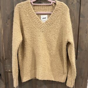 Aerie Cozy V-Neck Sweater in Warm Tan